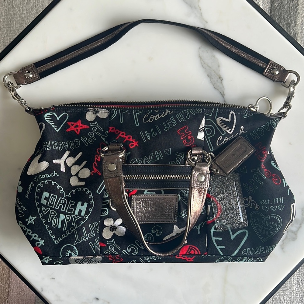 Coach Poppy Graffiti Satchel Bag Black